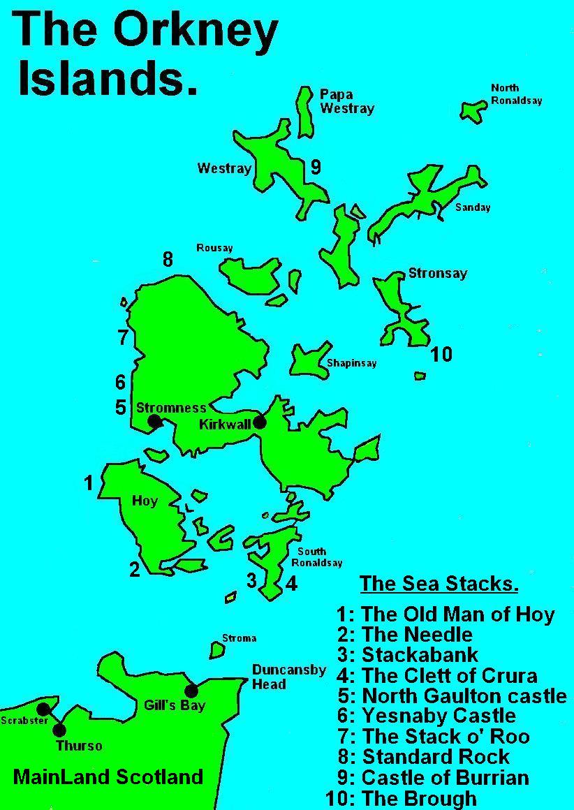 Sea Stack locations in Orkney